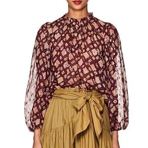 Ulla Johnson Sandrine Blouse - Maroon, Cream, Metallic Gold